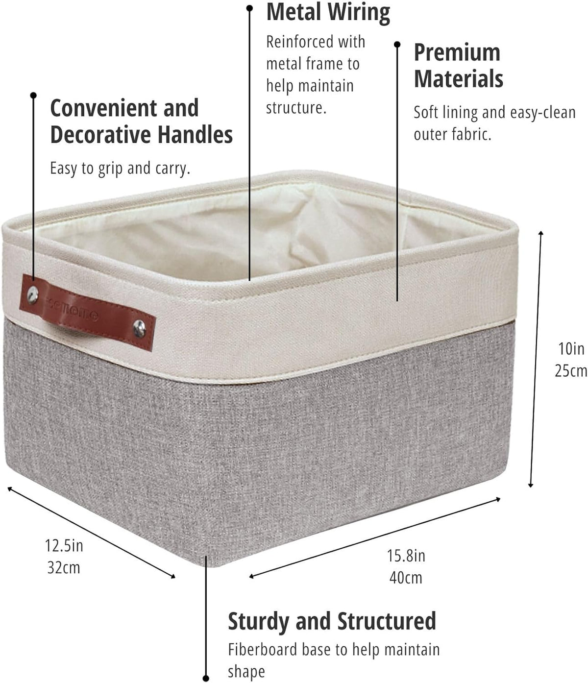 DECOMOMO Storage Bins, Large Fabric Storage Baskets for Shelves, Decorative Linen Closet Organizer, 15 x 11 x 9.5 inches (Beige & White, 3 Pack)