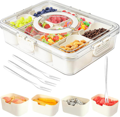 Dunruz Snackle Box Container,Portable Snack Box 8 Compartment Divided Serving Tray with Lid,Clear Storage Organizer for Fruit Candy Nuts Veggie-Perfect for Road Travel Party (8 Compartments)