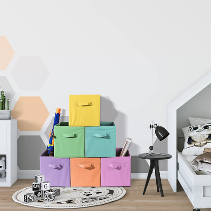 Sorbus Fabric Storage Cubes - 6 Foldable Storage Bins for Organizing Pantry, Cubbies, Toy Box - Clothes Storage & Closet Organizer - 13 Inch Collapsible Cube Baskets for Shelves with Handle