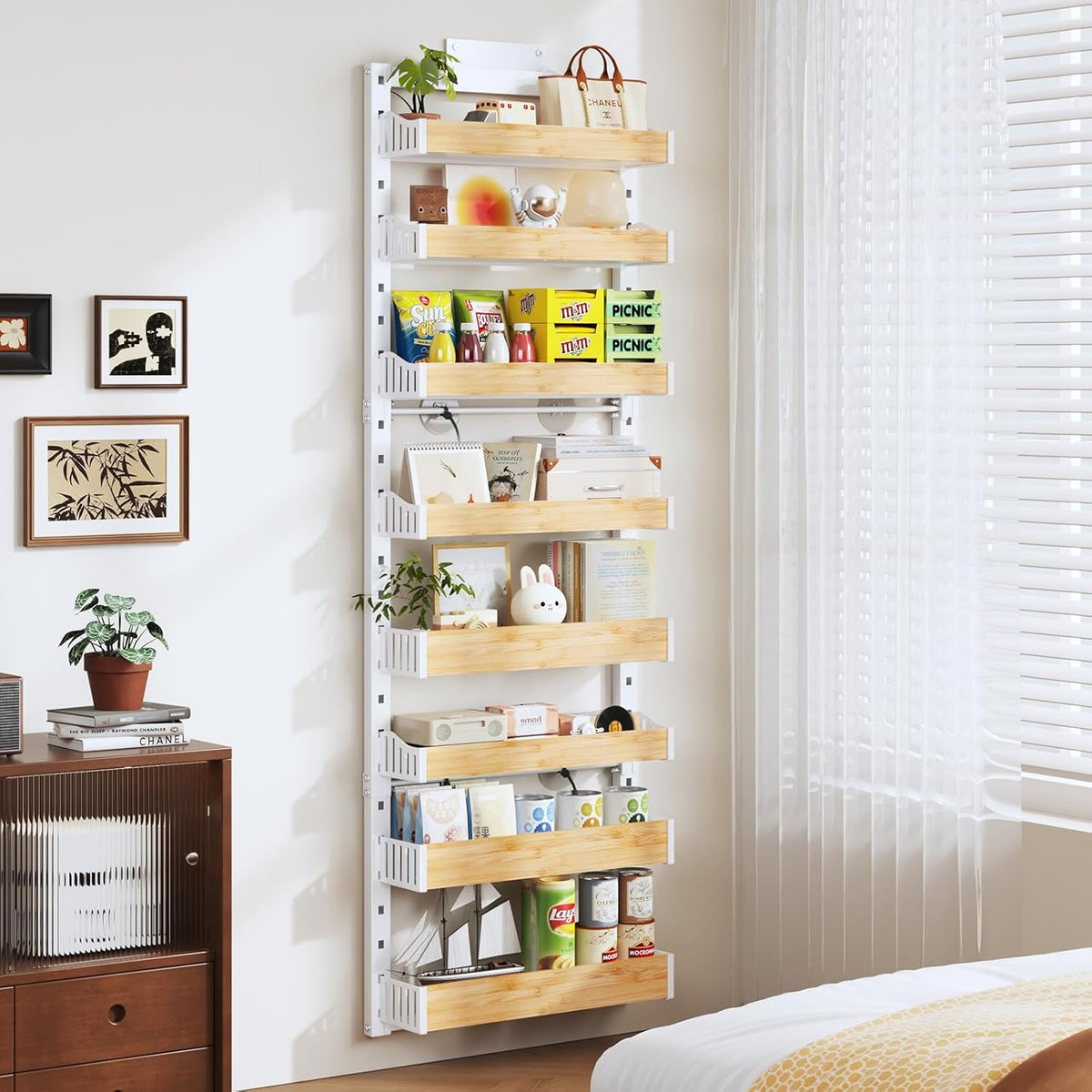 8-Tier Over The Door Pantry Organizer, Heavy-Duty Metal Wall Mount or Hanging Spice Rack, behind the door storage Shelves with Adjustable Basket, Back of Door Organizer for Kitchen Cabinet and Closet