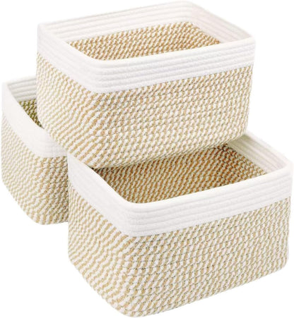 R RUNKA Small Cotton Rope Basket – Storage Bin for Organizing (10.6" x 6.7" x 6.7"), Bathroom Storage Basket for Shelf, Counter & Closet（Beige）