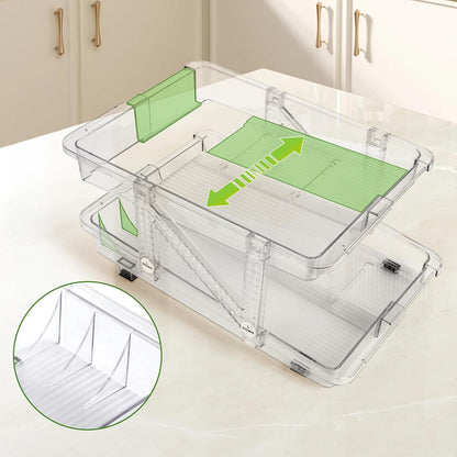 CECOLIC 2 Pack Drink Organizer for Refrigerator, Soda Can Dispenser, Adjustable Width Canned Food Pop Cans Container Beverage Holder for Fridge Organizing, Clear Plastic Storage Bins
