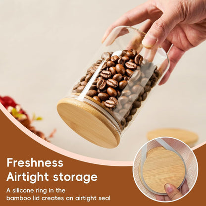 Glass Sugar Container with Spoon - 15oz Glass Jars with Bamboo Lid and Spoon, Bamboo Lid Storage Jar Canister for Coffee Beans, Spice, Brown Sugar, Tea, Flour, Nuts, Candy, Salts and More