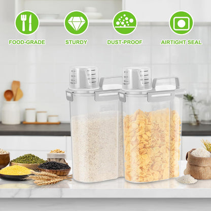 TBMax Rice Container Cereal Storage Container 2 Pack 5 Lbs, Kitchen Pantry Dry Food Storage Holder with Easy-Pouring Spout & Handy Cup, Small Pet Dog Cat Food Dispenser for Daily Feeding -Grey