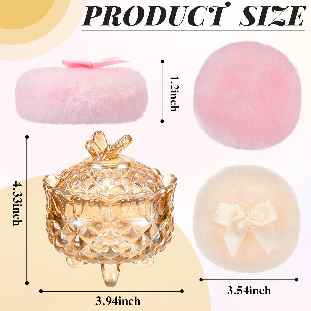 Tioncy 3 Pcs Large Body Powder Puff and Container Valentine's Day gift Powder Container with Puff Crystal Case Soft Washable Reusable Velour Face Body Glitter Wet Dry Makeup (Classic,Clear)