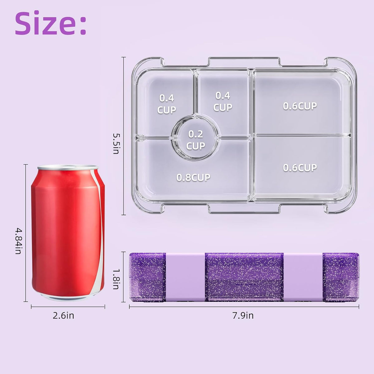 Bento Lunch Box for Kids, 6 Compartments BPA Free, Dishwasher Safe Back to School Snack Bento Lunch Containers Boxes, Ideal Portion Sizes for On-the-Go Meal, Ages 3+, School, Green Patterned