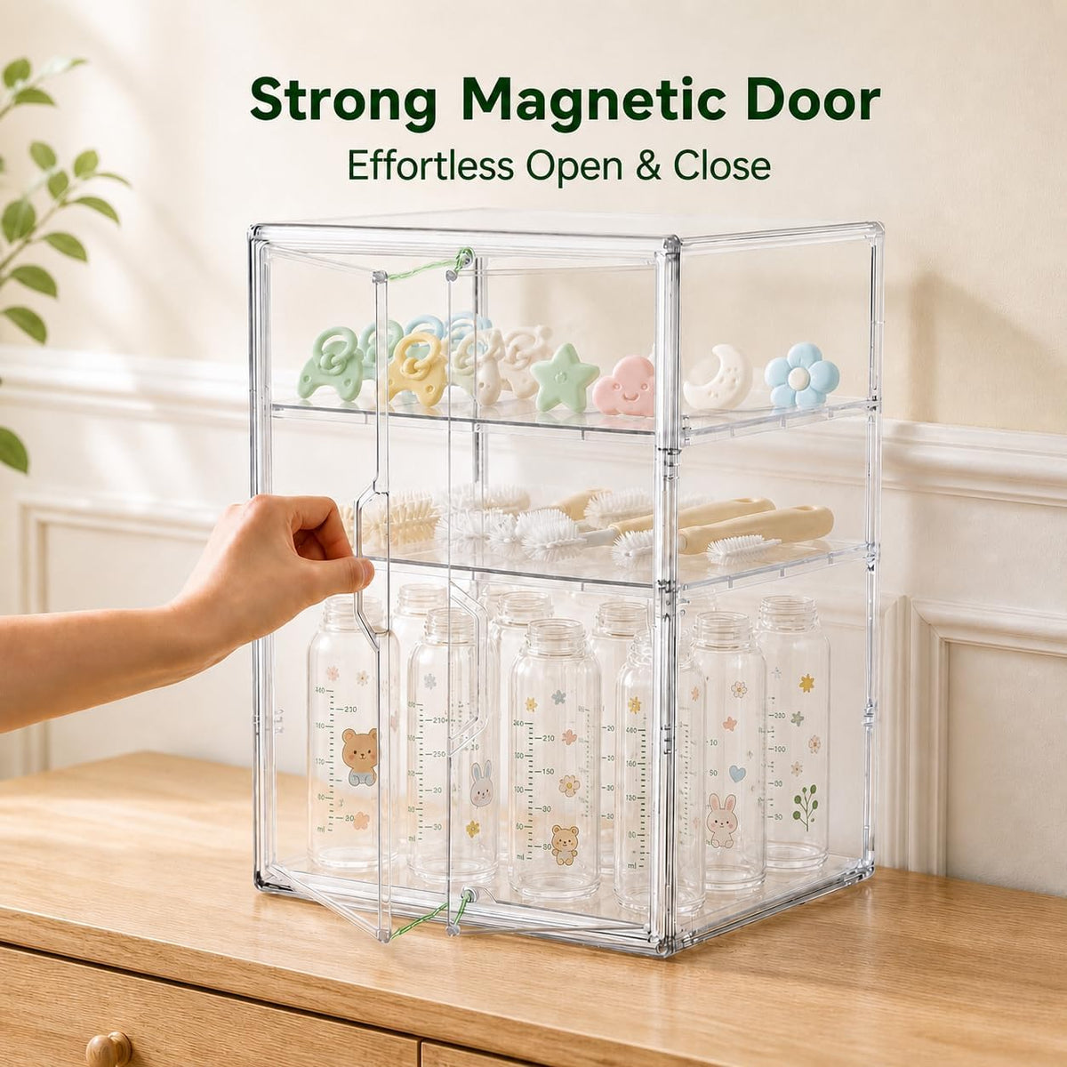 Baby Bottle Storage Organizer, Large 3 Tier Acrylic Bottle Storage Organizer Container for Countertop, Clear Plastic Bottle Station Organizers for Kitchen Cabinet Vanity Bathroom, Gifts for New Mom