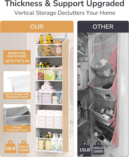 ULG Over The Door Organizer with 6 Large Pockets 12 Side Pockets, 50lbs Weight Capacity Door Hanging Organizer for Bedroom, Bathroom, Pantry, Nursery Storage, Beige