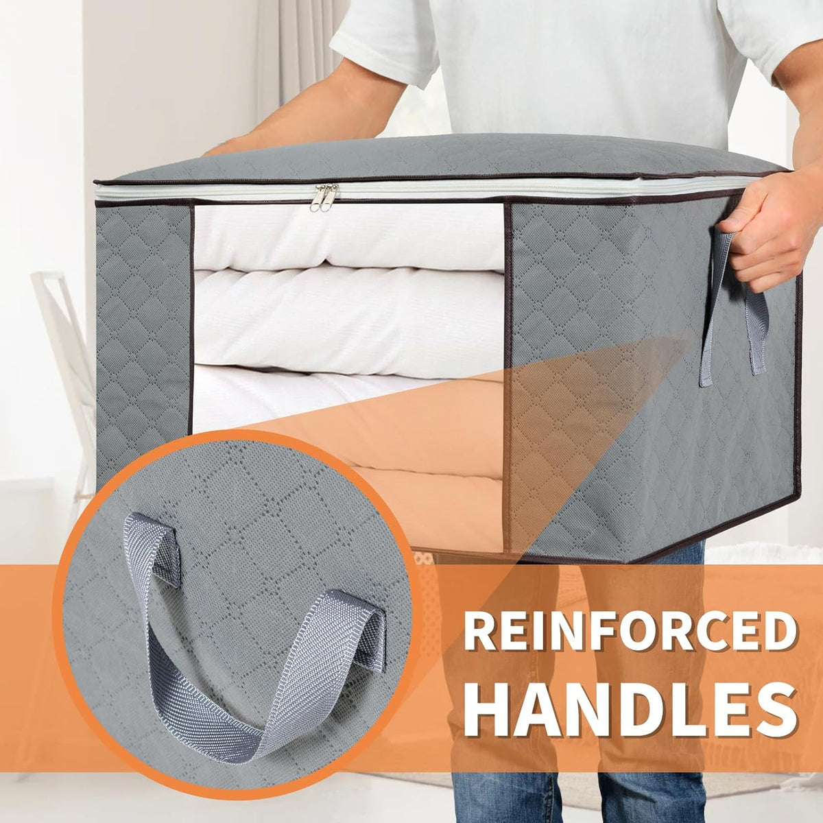 combocube Zippered Storage Bag for Closet King Comforter, pillow, quilt, bedding, Clothes, Blanket Organizers with Large Clear Window & Carry Handles Space Saver