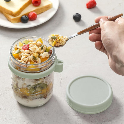 4 Pack Overnight Oats Containers with Lids and Spoons, 16 oz Glass Mason Jars with Airtight Lids, Overnight Oats Jars for Milk, Cereal, Fruit