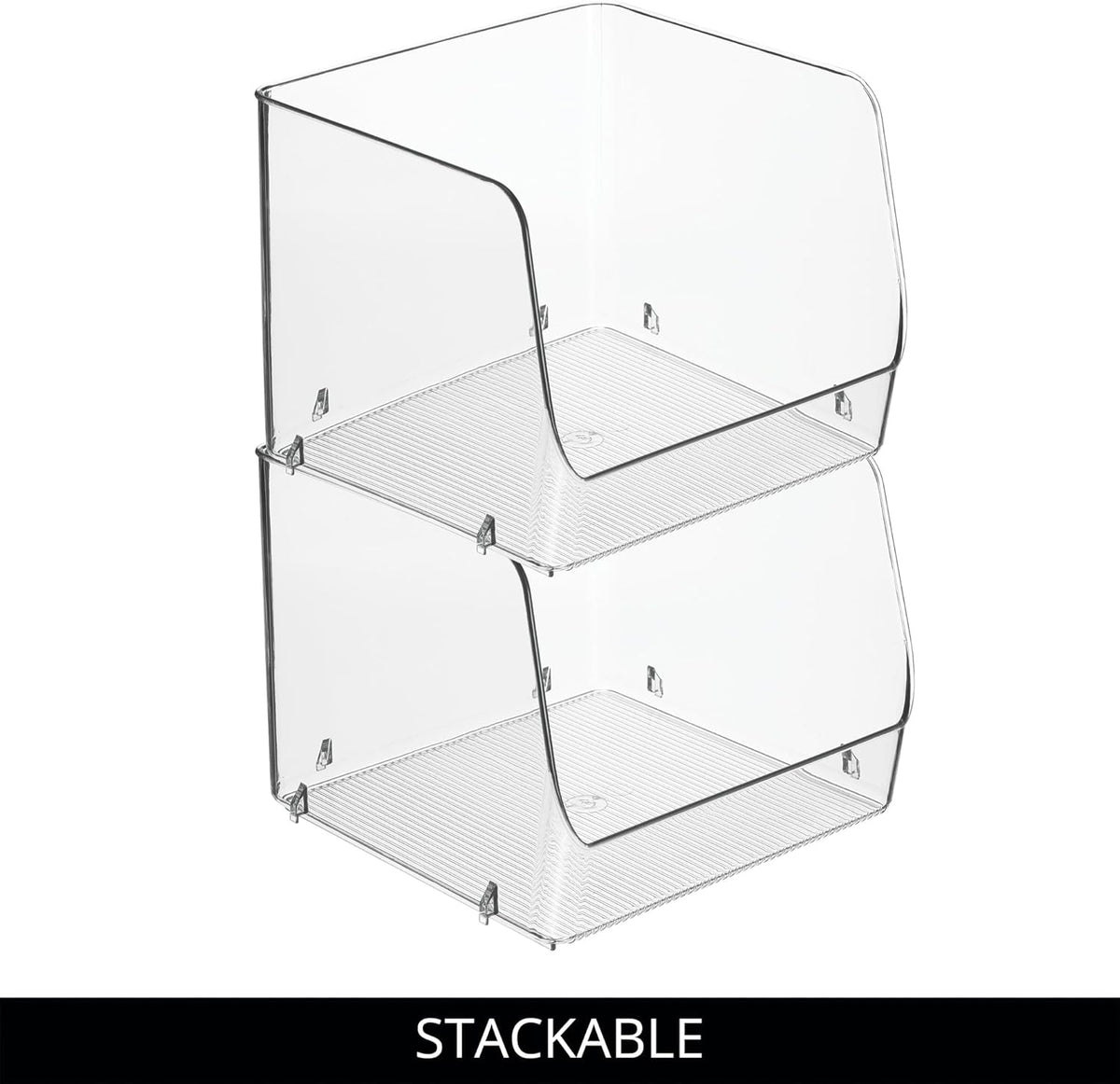 iDesign Linus Stacking Organizer Bins for Kitchen, Pantry, Office, Bathroom, Extra Large-Clear