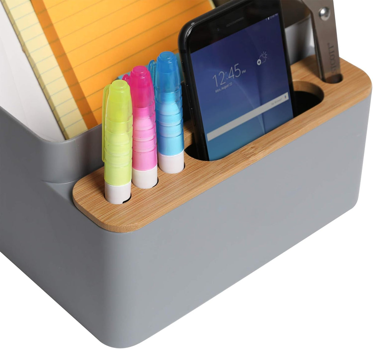 Seville Classics Bamboo Premium Organizer Storage Bins for Kitchen Silverware, Pantry, Closet, Office Desk, Pens, Utensils, Makeup, K Cup, Bamboo, Bag Holder Bin Set