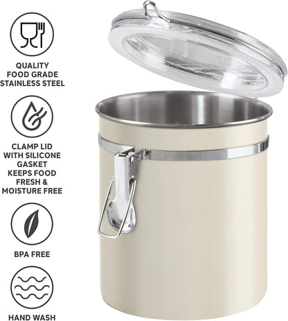 Oggi Stainless Steel Kitchen Canister 152 fl oz - Airtight Clamp Lid, Clear See-Thru Top - Ideal for Kitchen Storage, Food Storage, Pantry Storage. Jumbo Size 8" x 8".