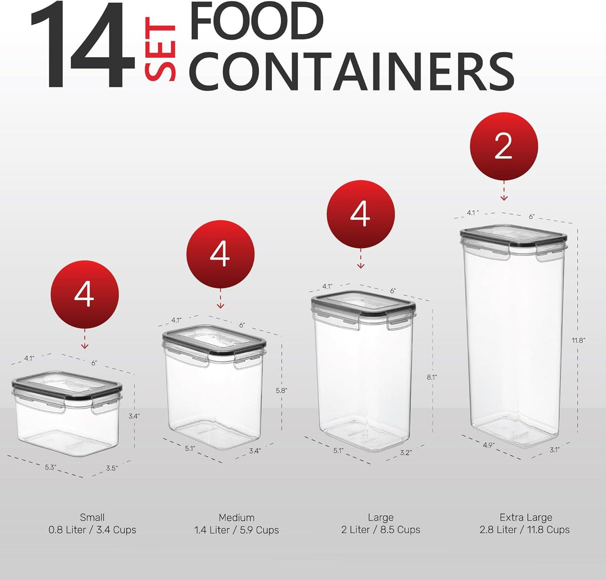 DWËLLZA KITCHEN Airtight Food Storage Container Set - 8 Pieces 1.4L - Plastic BPA Free Kitchen Pantry Storage Containers with Lids - Dishwasher Safe - Include 8 Labels - Keeps Food Fresh & Dry