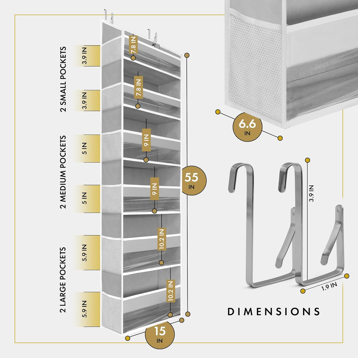 HOMELUX THEORY UPGRADED 6 Tiers Over The Door Organizer Hanging - 100D EXTRA THICK & 50lbs HUGE CAPACITY, 12 Side Mesh Pockets Over The Door Shoe Organizer, Hanging Closet Organizer (Ivory, 1pc)