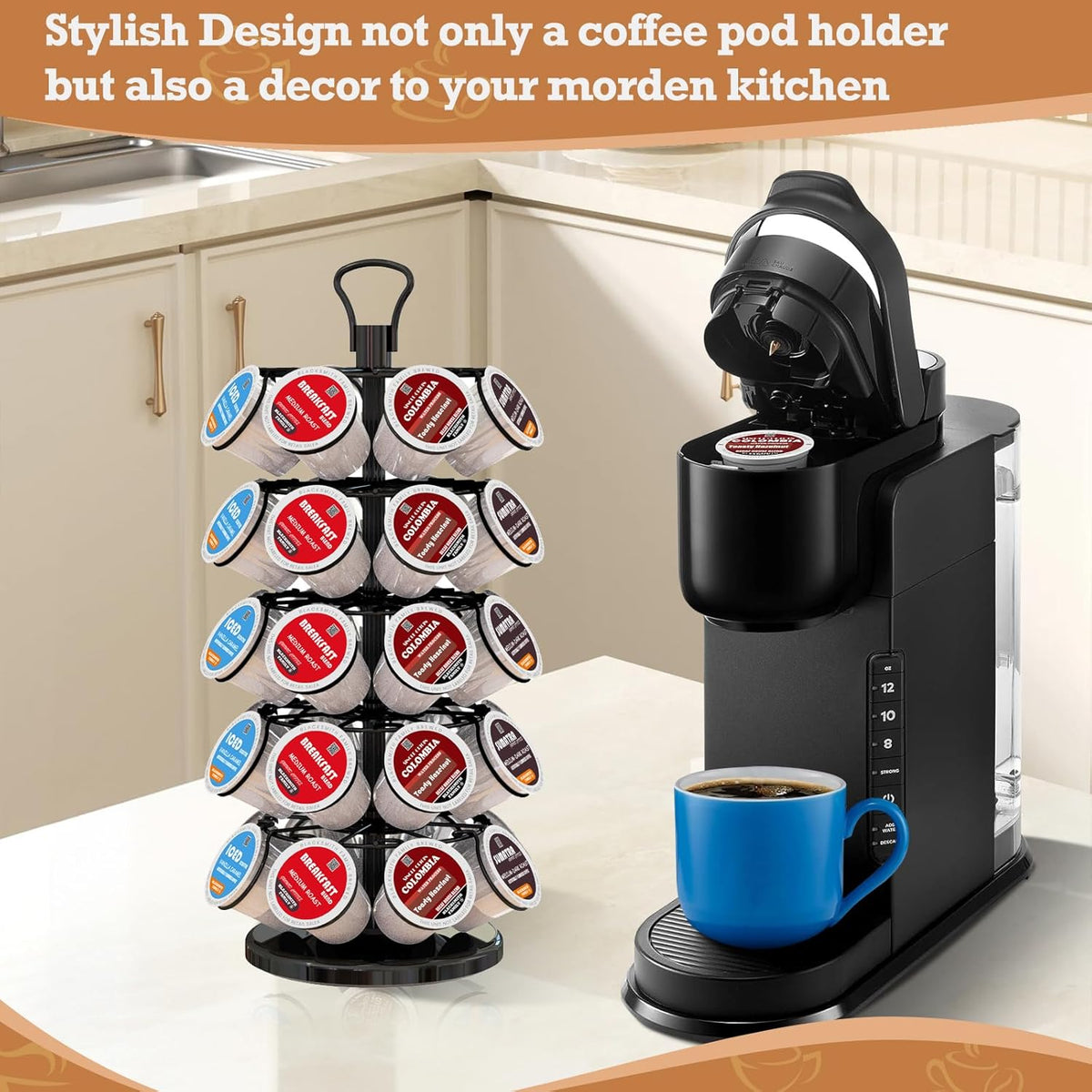 BLACKSMITH FAMILY 36 K Cup Pod Carousel Easy Assembly Design K Cup Holders,K Cup Holder, K Cups Holder,K Cup Carousel, 4-Tier Coffee Pods Holder Storage Organizer Stand,Glossy Black