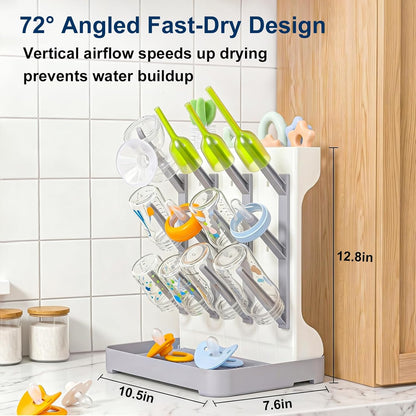 GoMaihe Baby Bottle Drying Rack: Space Saving Vertical Bottle Dryer Holder - Newborn Accessories Storage Stand Organize Brushes Pacifiers on Countertop - BPA-Free - Gray