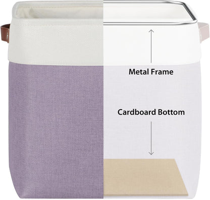Univivi 4PC Small Fabric Storage Bins,15x6x5 inch Long Narrow Storage Baskets with PU Handles for Closet,Cabinet,Countertop Organizing Small Items (Gray,15x6x5 inch)
