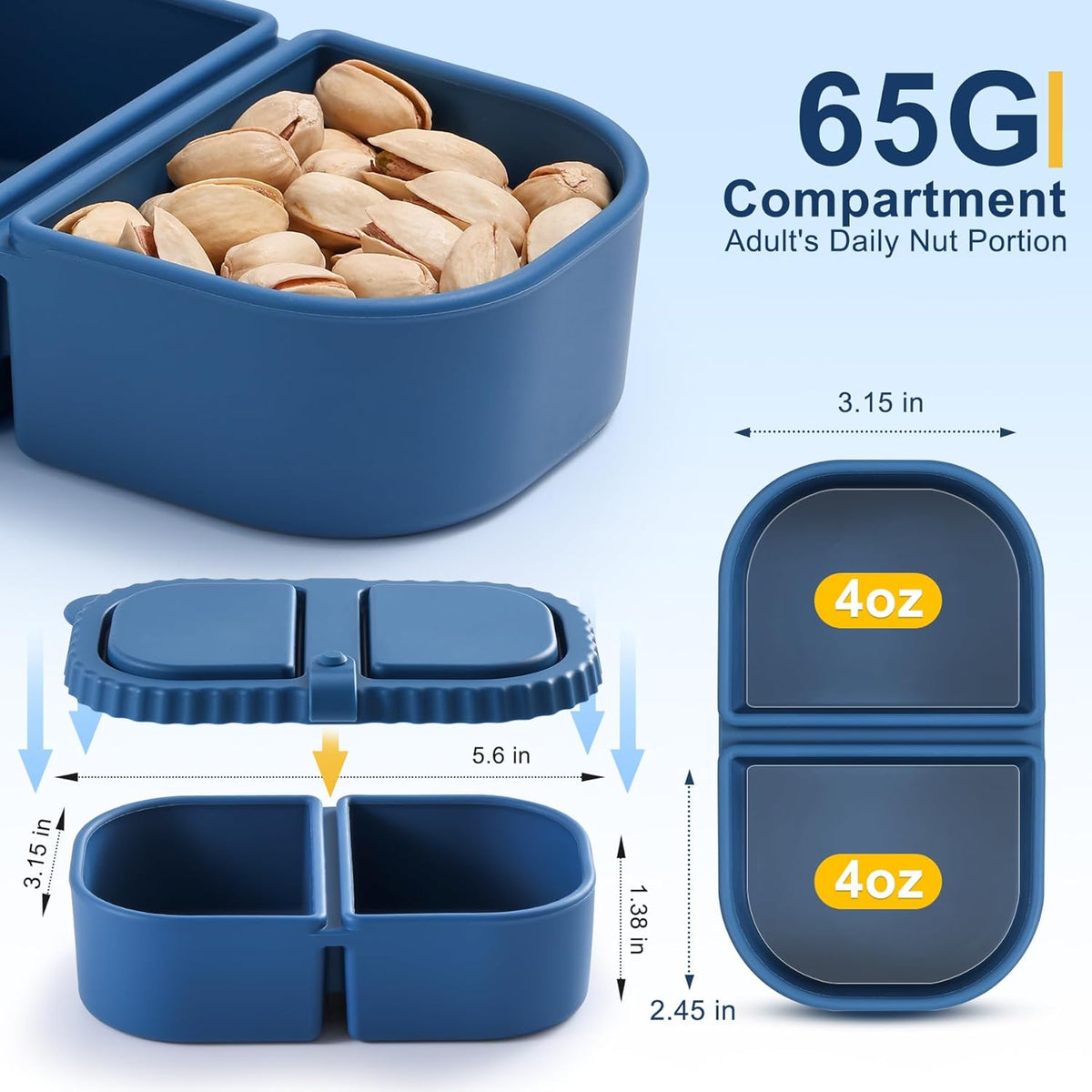 Silicone Reusable Snack Containers with Lids - 8 oz Double Compartment Snackle Box for Kids & Adults, BPA-Free & Leakproof, Small for Dressing, Snacks, School, Office, Picnic