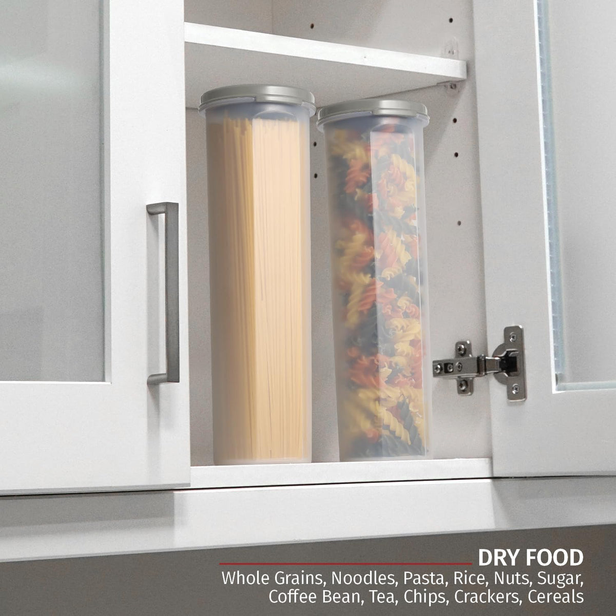 Tall Clear Spaghetti Pasta Container Storage With Lid.Multi-Purpose Kitchen Pantry Organization And Food Storage For Noodles Beans Straws - Airtight Leakproof Spaghetti Keeper BPA Free 37 oz.
