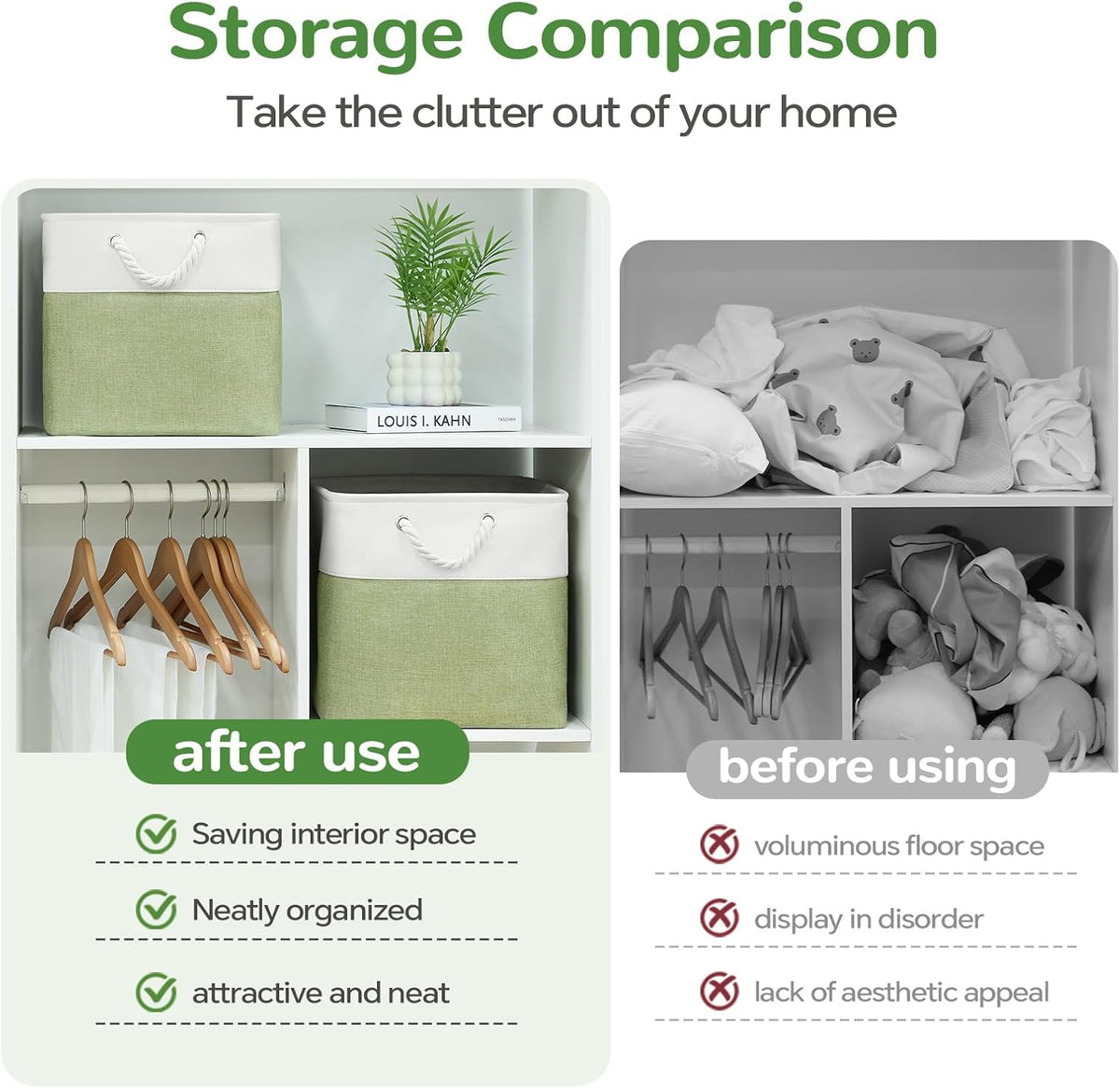Large Storage Baskets- 15.7x11.8x8.26 inch Storage Bins for Shelves and Closet Organizing, Foldable Fabric Bin for Home Organization Clothes and Laundry (3-Pack, White&Khaki)