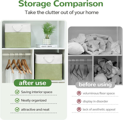 Large Storage Baskets- 15.7x11.8x8.26 inch Storage Bins for Shelves and Closet Organizing, Foldable Fabric Bin for Home Organization Clothes and Laundry (3-Pack, White&Khaki)