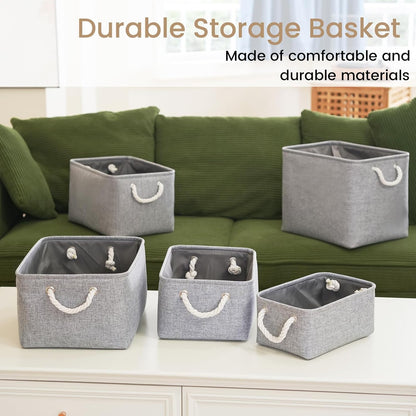 Large Storage Baskets- 15.7x11.8x8.26 inch Storage Bins for Shelves and Closet Organizing, Foldable Fabric Bin for Home Organization Clothes and Laundry (3-Pack, White&Khaki)