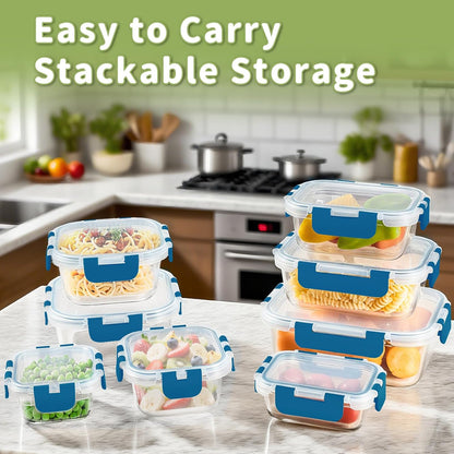 8 Pack Borosilicate Glass Food Storage Containers with Lids, Glass Meal Prep Containers, Airtight Bento Lunch Boxes with Snap Locks, Oven, Freezer and Dishwasher Safe, BPA Free, Kitchen Storage Set