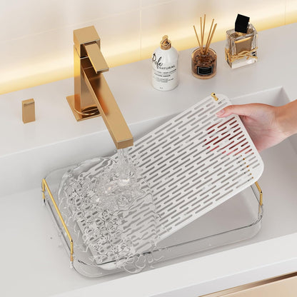 Seoneiro Whiskey Tray, Glass Cup Rack, Mug Holder, Coffee Cup Organizer, Bathroom Countertop Organizer with Drain Board Wine Glass Decorative, Food Tray, Kitchen Spice Rack