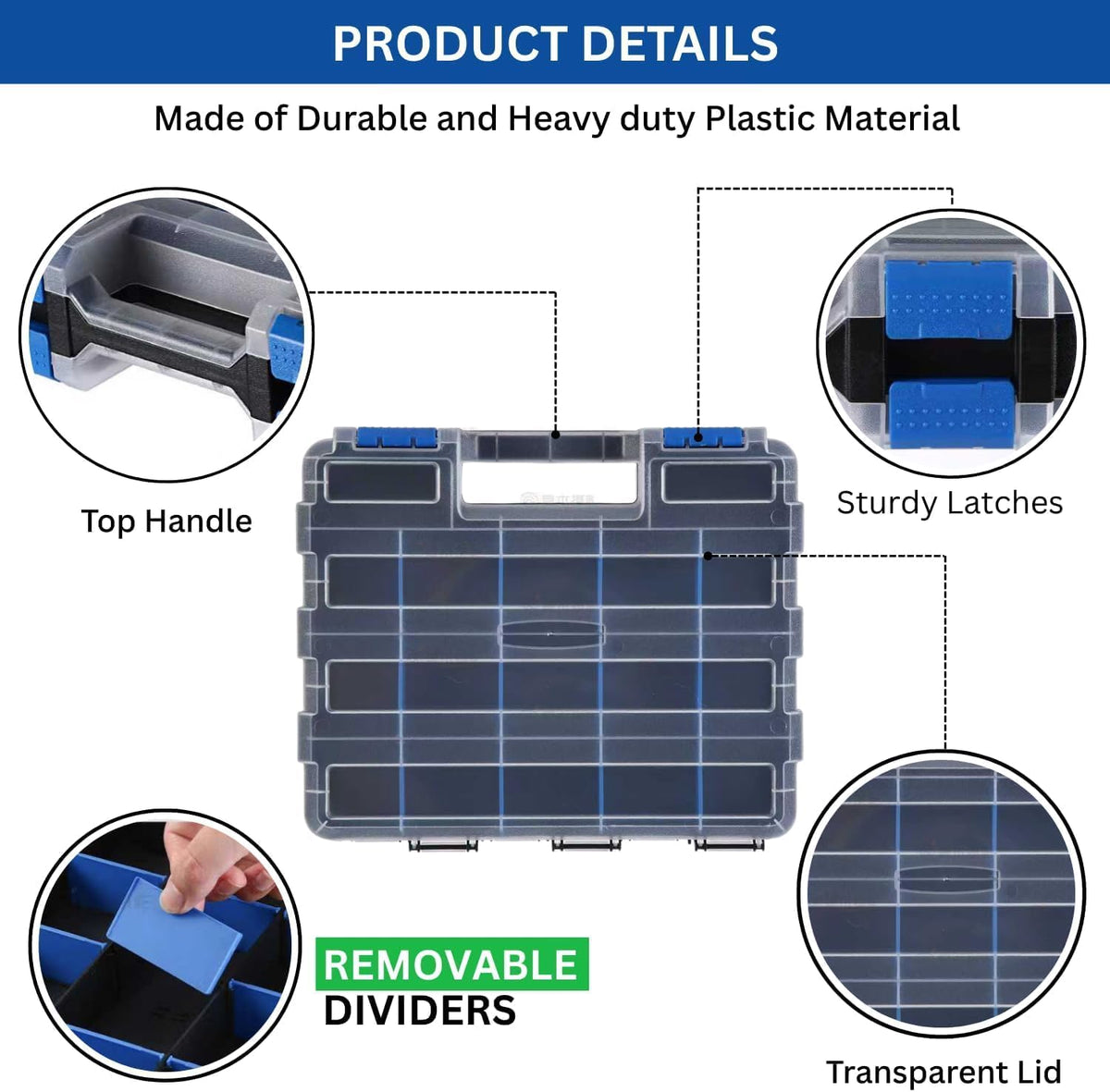 Andalus Tools Organizer Box, Small Parts Storage 34-Compartment Double-Sided Portable Hardware Organizer Removable Plastic Dividers for Screws, Nuts, Bolts, Nails – Orange (12.5" x 10.5" x 3")