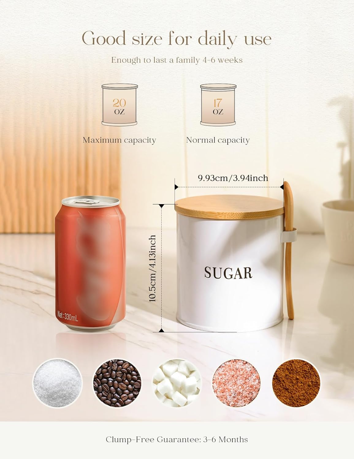 AISBUGUR Sugar Bowl with Lid and Spoon: 17oz Metal Sugar Container - Airtight Food Sugar Jar - Coffee Bar Accessories - Countertop Kitchen Decor (White)