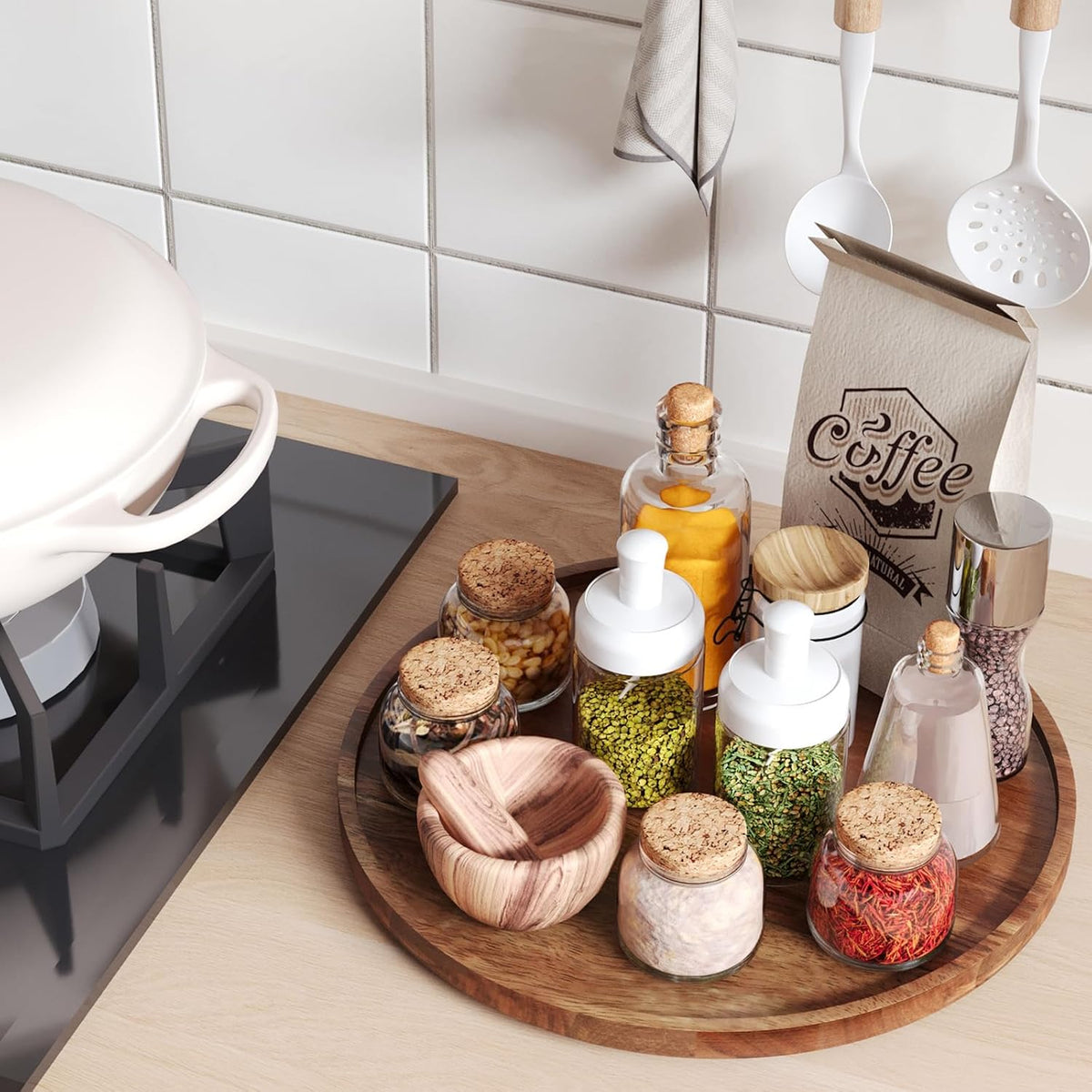 VERTORGAN Lazy Susan Organizer for Kitchen,Acacia Wood Turntable for Cabinet, Pantry, Table, Countertop, Vanity, Spice Rack（Small）