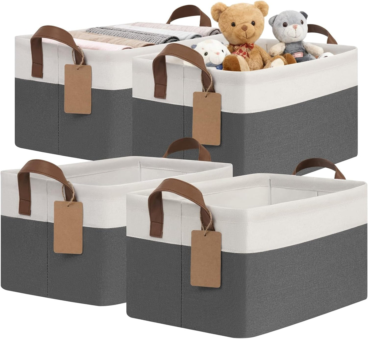 CHICVITA 4 Pack Large Storage Baskets for Shelves, Collapsible Closet Organizer Bins with Metal Frame, Fabric Storage Bins for Clothes Towels Organization, 16.8" x 11" x 9.8", Beige