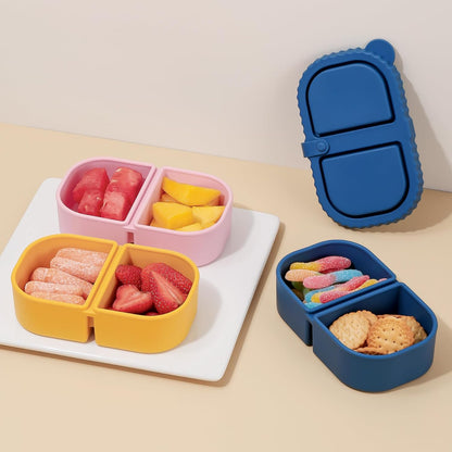 Silicone Reusable Snack Containers with Lids - 8 oz Double Compartment Snackle Box for Kids & Adults, BPA-Free & Leakproof, Small for Dressing, Snacks, School, Office, Picnic