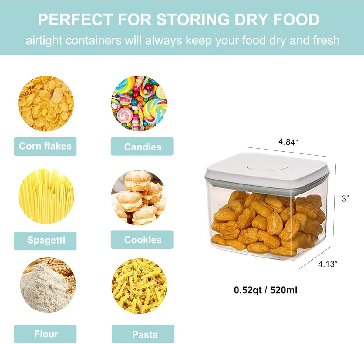 Airtight Food Storage Container Pop Containers With Lids, Bpa Free for Spaghetti Cereal Flour Rice Kitchen Organizer (rectangle 2050ml / 2.05qt)