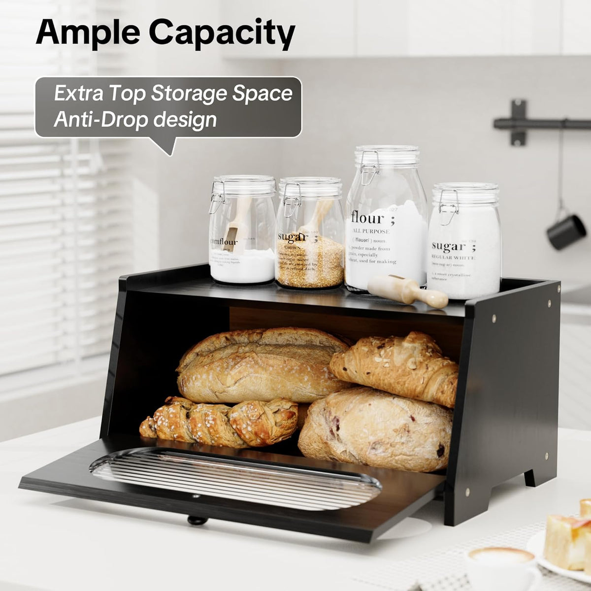 Bread Box,Extra Large 2-Tier Bamboo Bread Box for Kitchen Countertop,Bread Storage Container with Magnetic Acrylic Door for Homemade Bread,Under Cabinet,Pantry Organizer(Natural)