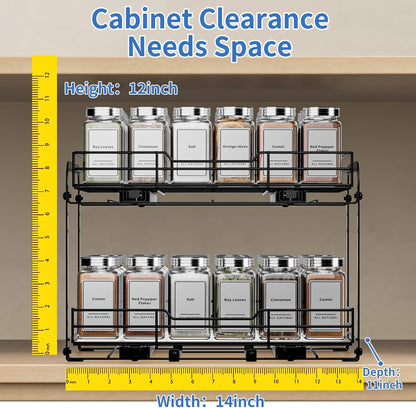 BOIVSHI 2-Tier Spice Rack, Pull Out Cabinet Organizer Spice Racks Height Adjustable Heavy Duty Metal Basket for Inside Cabinets & Pantry Closet(9.5''Wx10.5''Dx9.5''H)