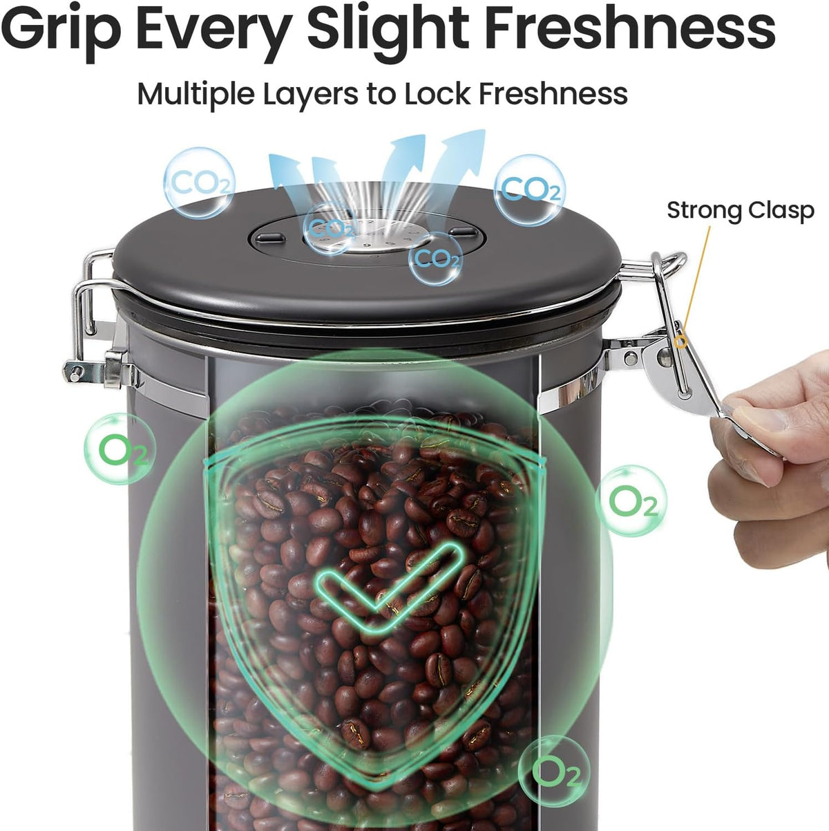 Veken Coffee Canister, 39OZ Large, Mothers Day Gifts For Women, Airtight Stainless Steel Food Storage Container for 2.2lbs Coffee Beans, Ground, Sugar, Tea, Flour, Cereal,Kitchen Bar Accessories,Cream