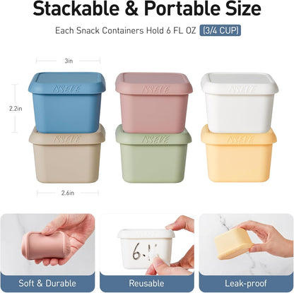 ISSEVE 6oz Silicone Snack Containers for Kids, Reusable Small Containers with Lids, Leak Proof Silicone Food Storage Containers, Stackable Kids Lunch Box for Daycare, School, Travel