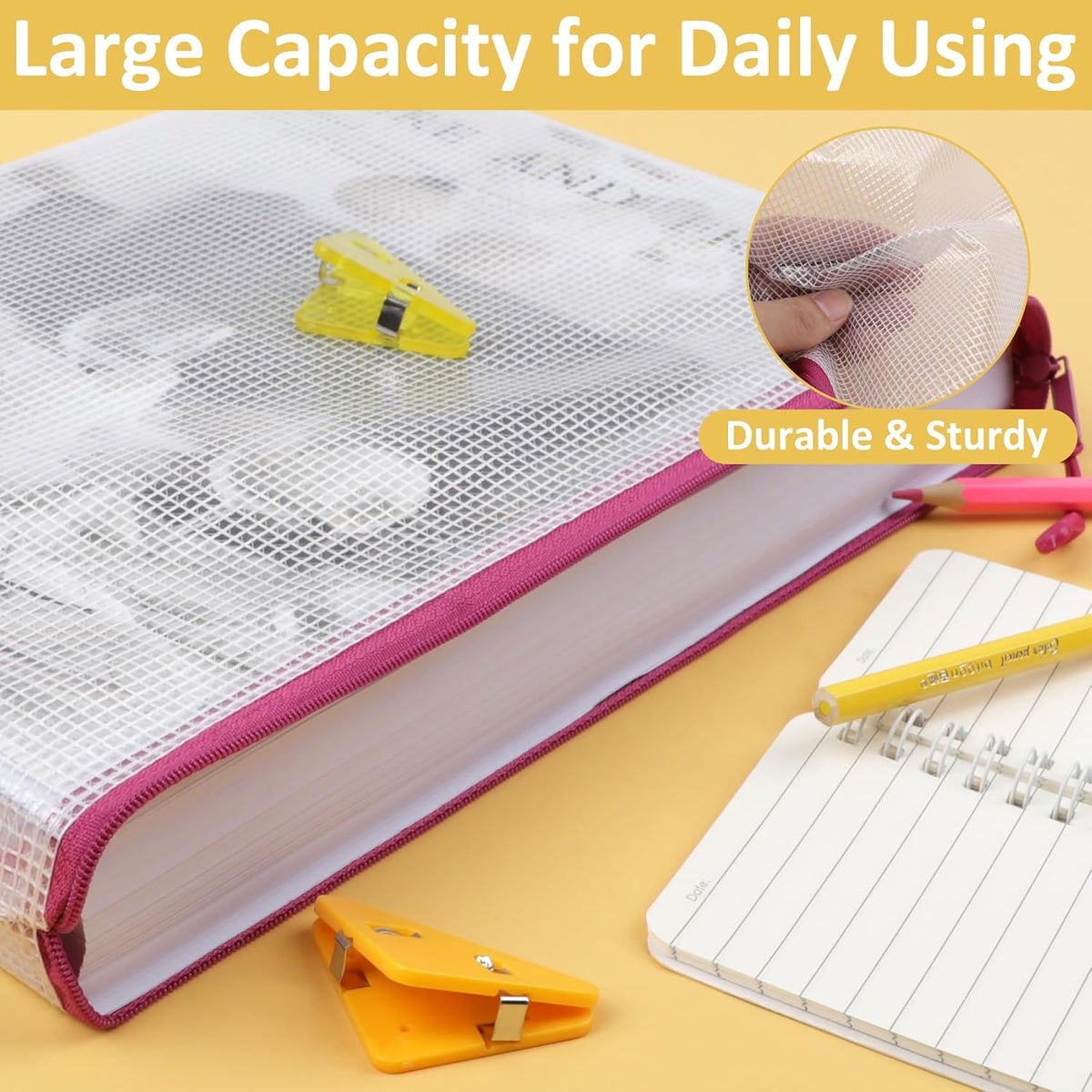 YOPCDJ Mesh Zipper Pouch Bags A4 Zipper Bags for Classroom Organization, Waterproof Document Zipper Pouches for Cosmetics, Travel Storage File Bags for Office Supplie