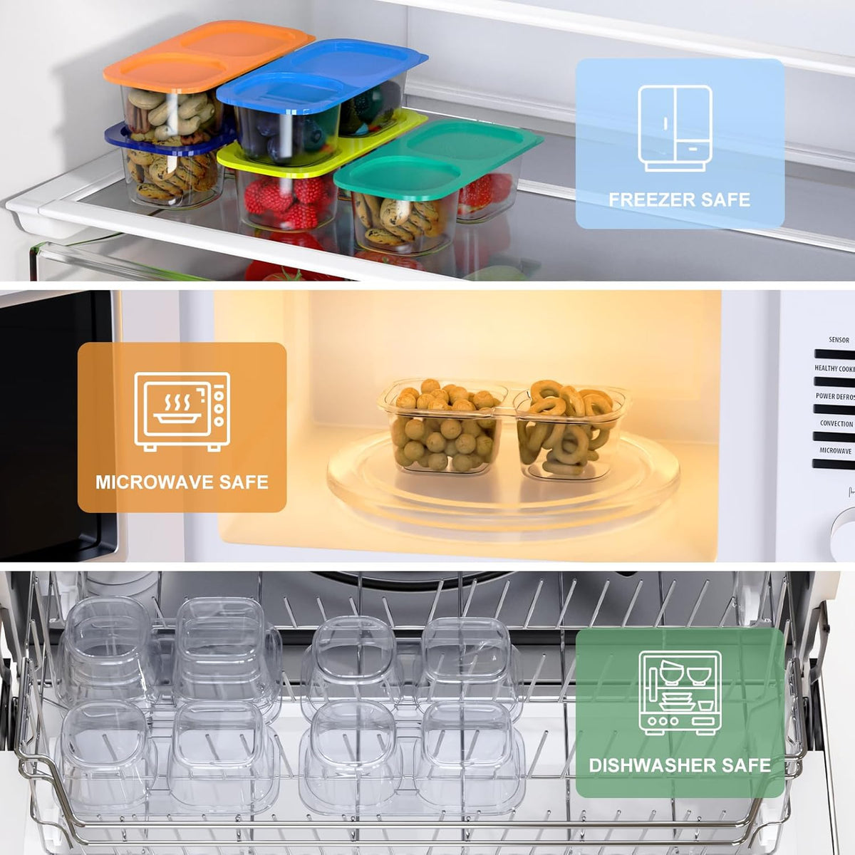 Snack Pack Containers for Kids, Reusable Snack Containers with Lids, 2 Compartment Small Bento Snack Box, BPA-Free, Lunchbox Accessories for Travel