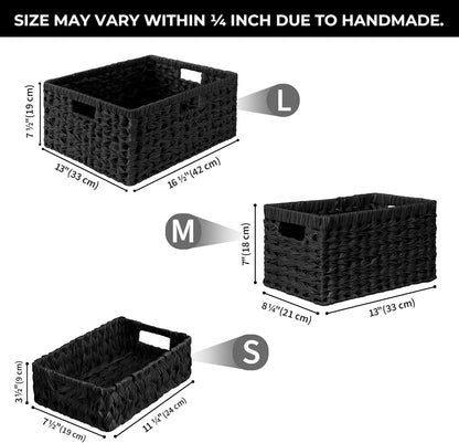 GRANNY SAYS Wicker Storage Baskets for Shelves, Wicker Baskets for Organizing, Waterproof Woven Basket for Pantry, Rectangle Basket for Shlef, Brown, 2-Pack