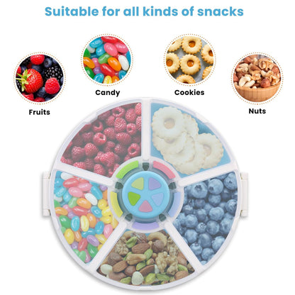 Pawtong Snack Rotator Container Reusable Snack Box with 5 Compartment Dispenser and Lid, Color Matching Opening Lid, BPA and PVC Free, for Home, School, Travel (Purple)