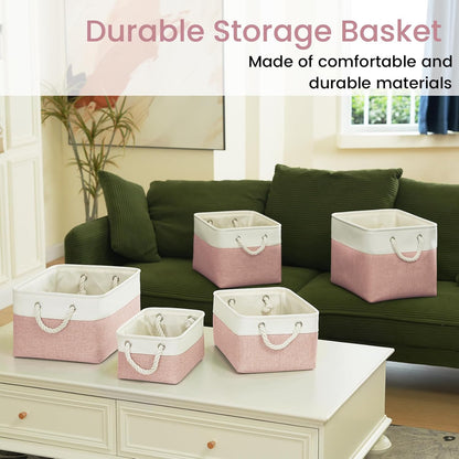 Large Storage Baskets- 15.7x11.8x8.26 inch Storage Bins for Shelves and Closet Organizing, Foldable Fabric Bin for Home Organization Clothes and Laundry (3-Pack, White&Khaki)