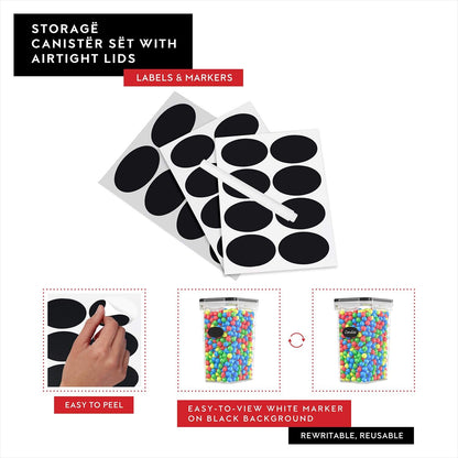 DWËLLZA KITCHEN Airtight Food Storage Container Set - 8 Pieces 1.4L - Plastic BPA Free Kitchen Pantry Storage Containers with Lids - Dishwasher Safe - Include 8 Labels - Keeps Food Fresh & Dry