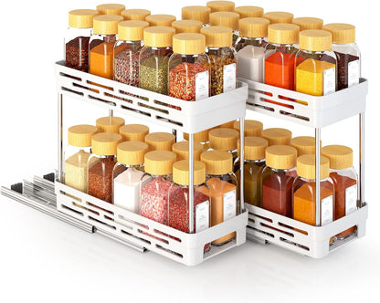 Pull Out Spice Rack Organizer for Cabinet, Slide Out Spice Racks Organizer, Spice Cabinet Organizers, Cabinet Size Need:12'' Highx11'' Deepx5'' Wide,Hold 10 Spice Jar Each Tier-2Tier, Black