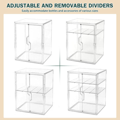 Baby Bottle Organizer, 3-Tier Bottle Storage for Countertop with Double Magnetic Doors, Clear Plastic Bottle Station Organizer Mom Gifts with 2 Dividers for Kitchen, Bathroom, Cabinet, Vanity