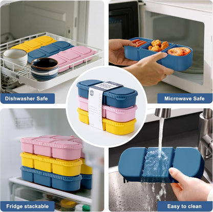 Silicone Reusable Snack Containers with Lids - 8 oz Double Compartment Snackle Box for Kids & Adults, BPA-Free & Leakproof, Small for Dressing, Snacks, School, Office, Picnic