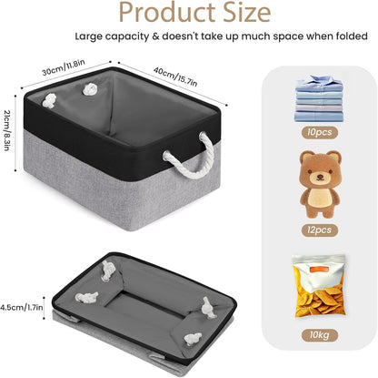 Large Storage Baskets- 15.7x11.8x8.26 inch Storage Bins for Shelves and Closet Organizing, Foldable Fabric Bin for Home Organization Clothes and Laundry (3-Pack, White&Khaki)