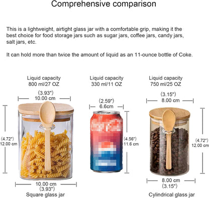 CNWSGEM Sugar Bowls Sugar Container 25.36 FL OZ Glass Coffee Canister Airtight Food Storage Jar with Lid and Spoon Candy Jar Coffee Bar Accessories Storage Beans Powder (Conical)